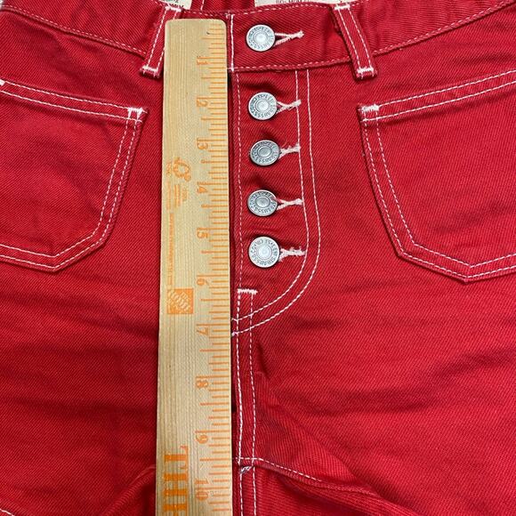 Normcore streetwear grunge Buttonfly Levi’s big E red 80s Mom Shorts 25 Denim - Picture 3 of 12